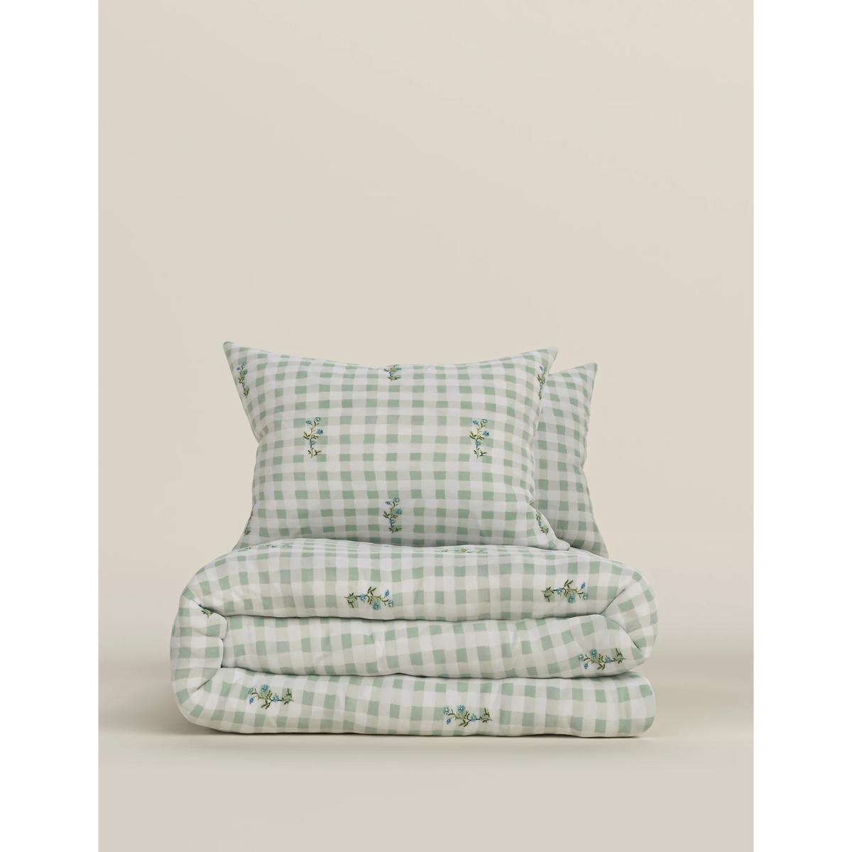 M&S Cotton Rich Gingham Floral Bedding Set - 5FT - Green Mix, Green Mix – image 3