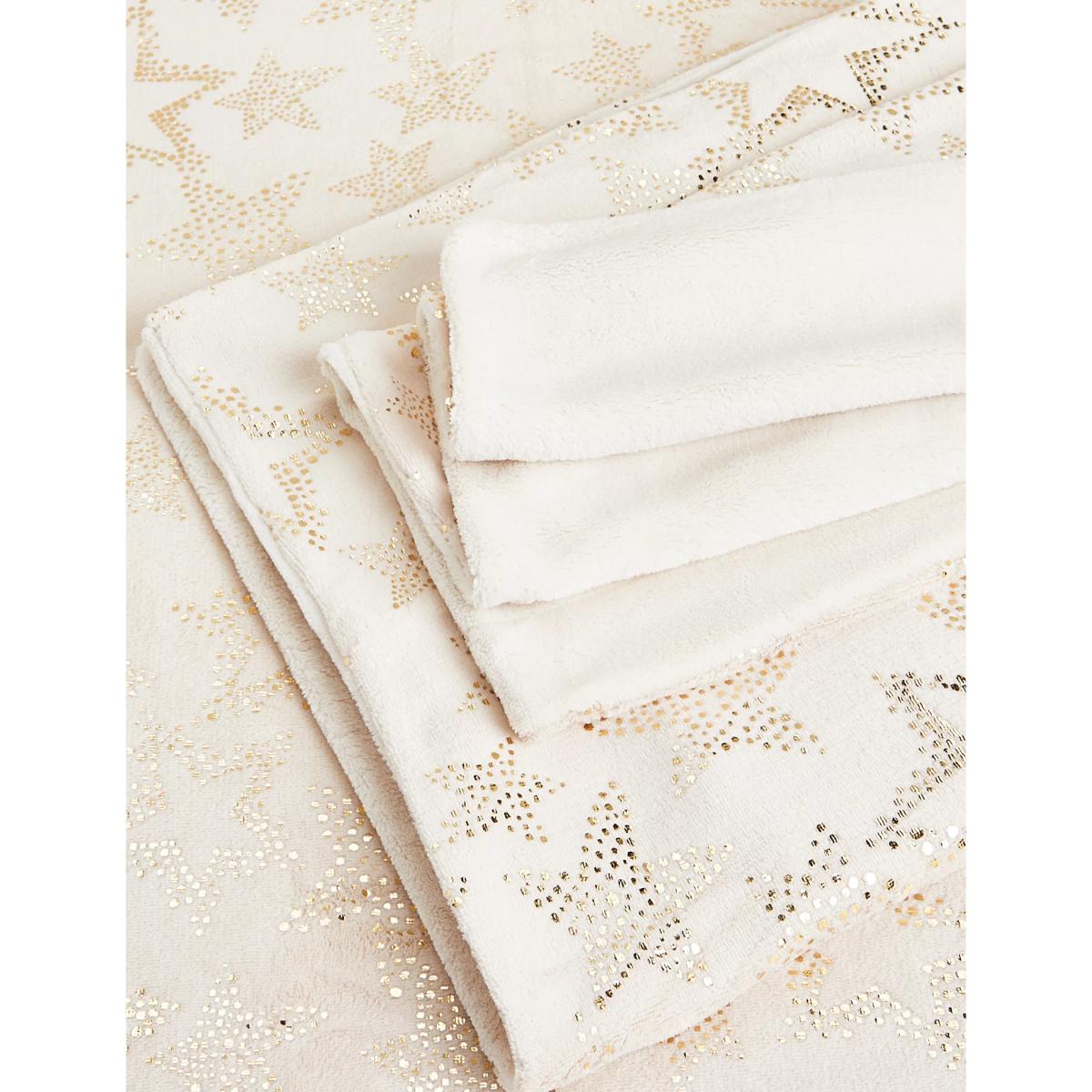 M&S Fleece Foil Star Bedding Set - 6FT - Cream, Cream – image 2