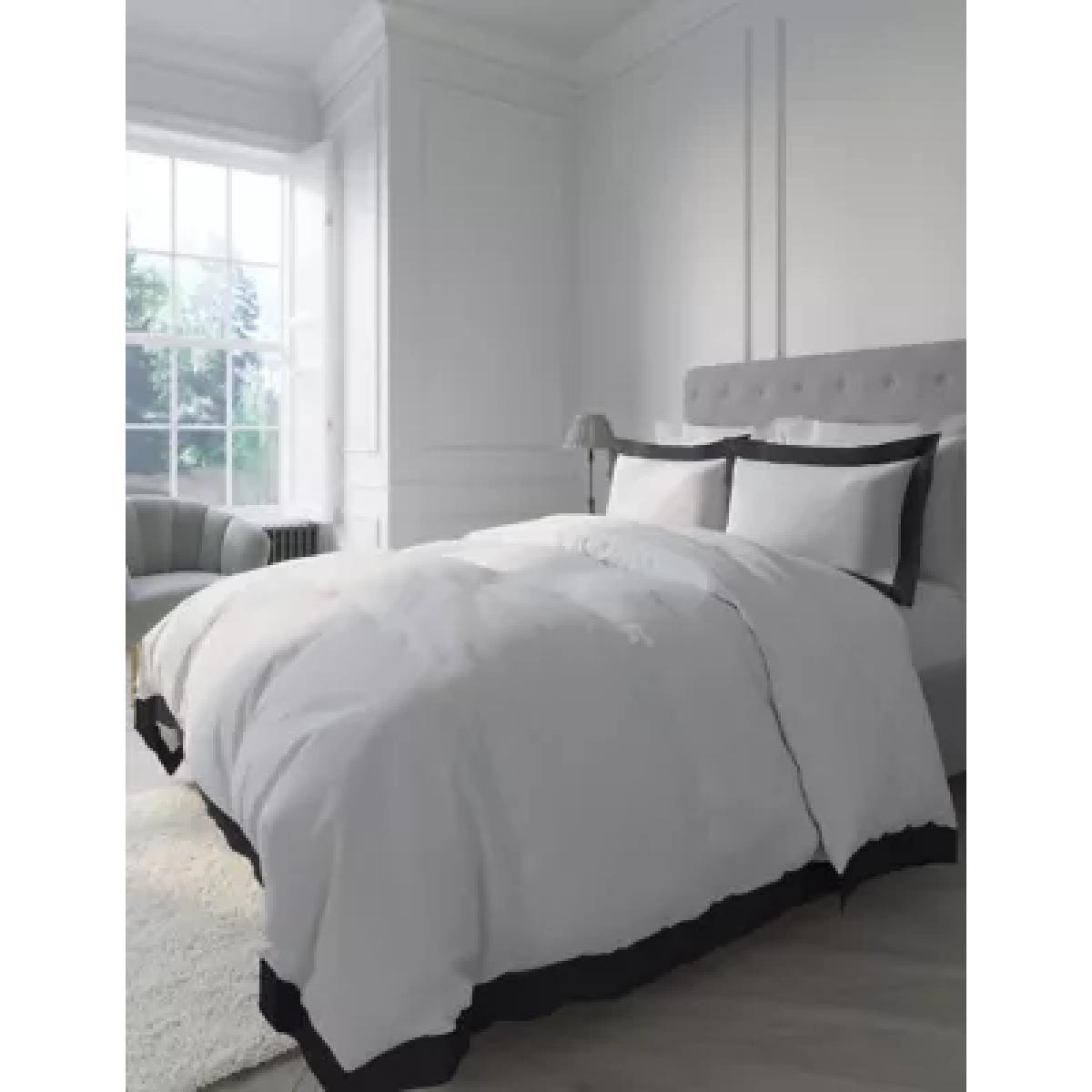 M&S Cotton Blend Oxford Edge Bedding Set - SGL - Dark Charcoal, Dark Charcoal – image 1