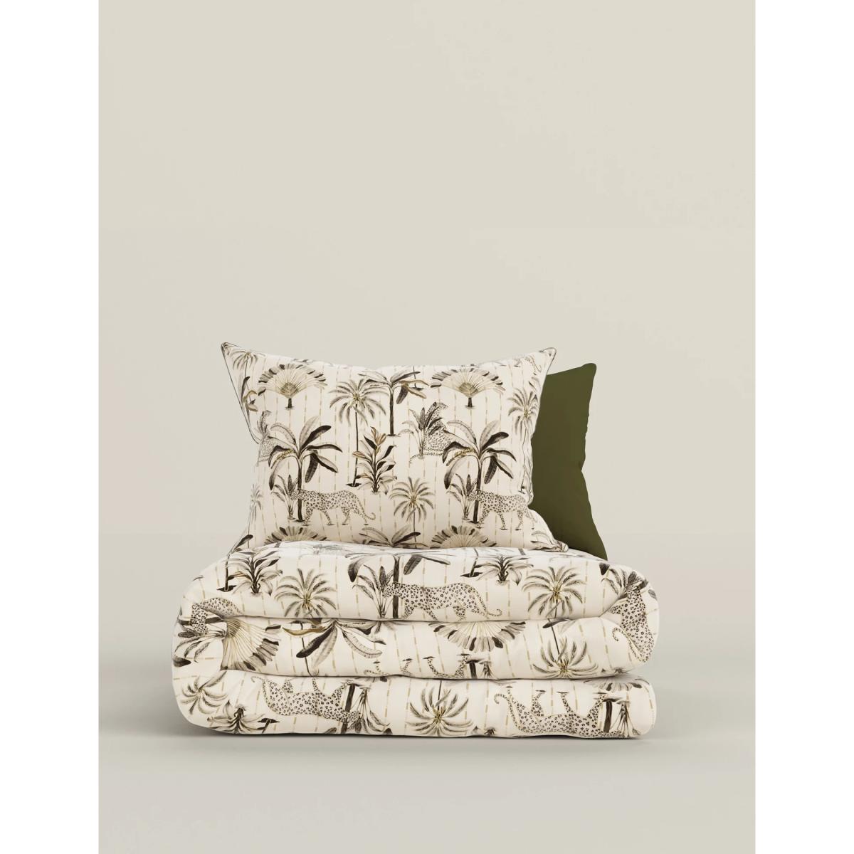 M&S Pure Cotton Leopard Palm Bedding Set - 6FT - Olive Mix, Olive Mix – image 4