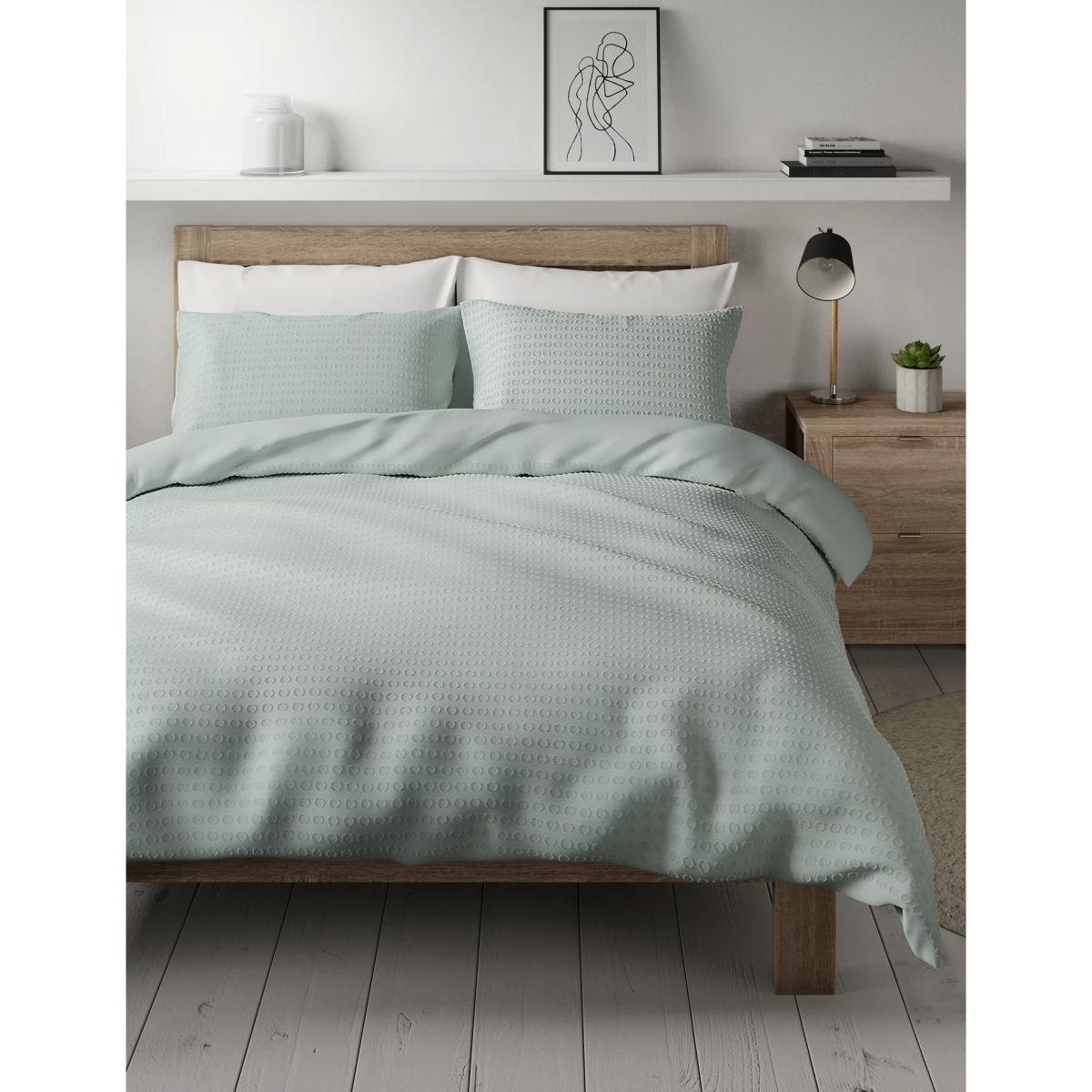 M&S Pure Cotton Spotty Textured Bedding Set - 6FT - White, Lilac,White,Duck Egg – image 2