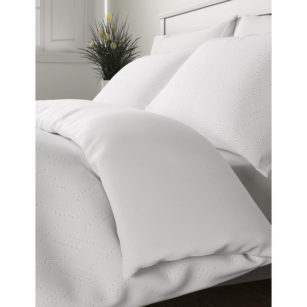 M&S Pure Cotton Chevron Textured Bedding Set - 6FT - White, White – image 3