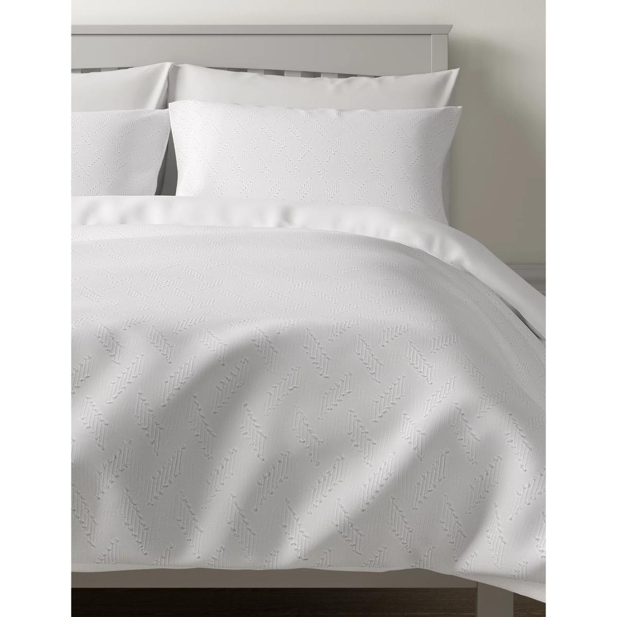 M&S Pure Cotton Chevron Textured Bedding Set - 6FT - White, White – image 4