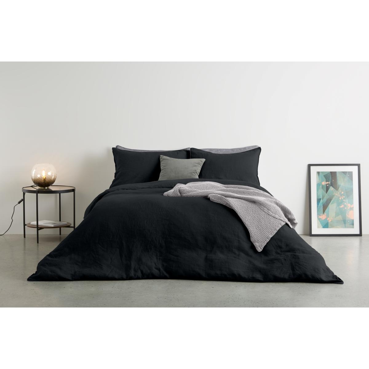 Brisa 100% Linen Duvet Cover + 2 Pillowcases Double, Black – image 4