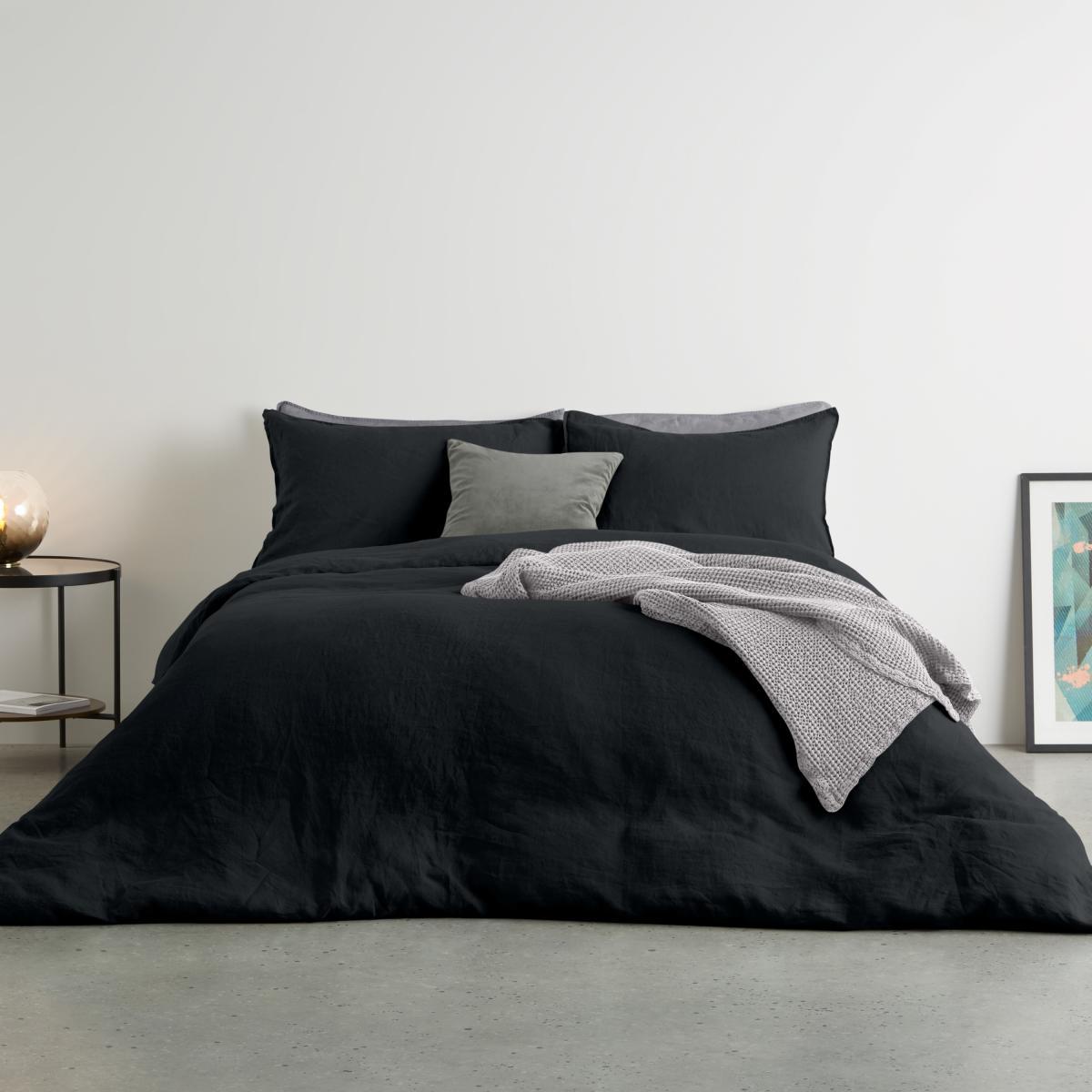 Brisa 100% Linen Duvet Cover + 2 Pillowcases Double, Black – image 1