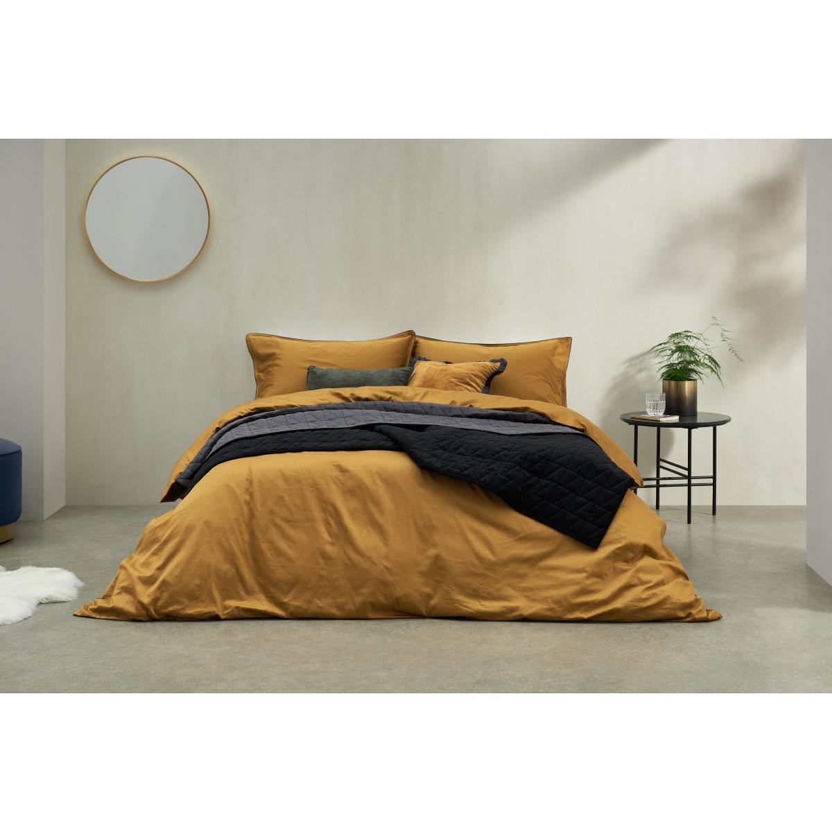 Hylia Washed Cotton Satin Duvet Cover + 2 Pillowcases, Double, Dark Ochre – image 3