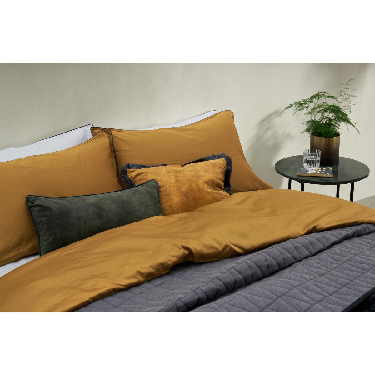 Hylia Washed Cotton Satin Duvet Cover + 2 Pillowcases, Double, Dark Ochre – image 4