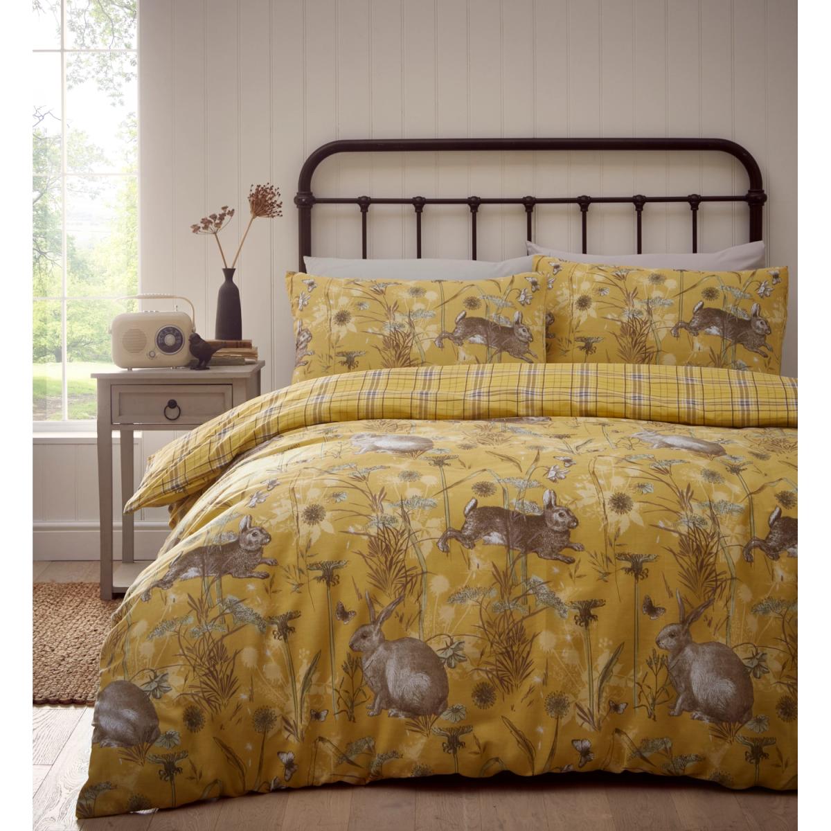 Rabbit Meadow Duvet And Pillowcase Set - Yellow / Superking – image 3