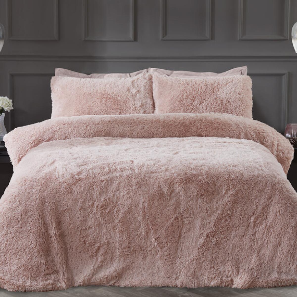 Shaggy Faux Fur Duvet Cover and Pillowcase Set - Blush