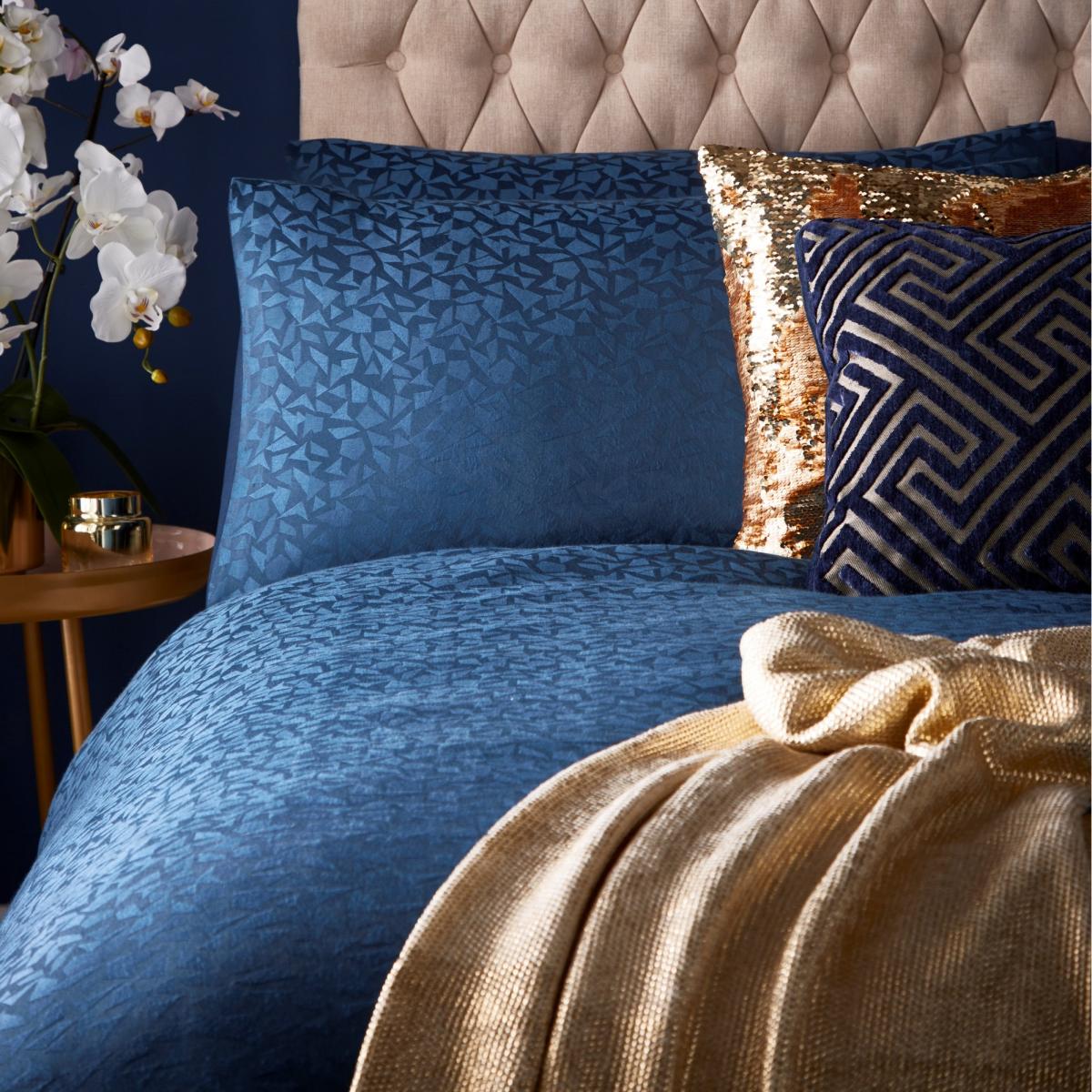 Topaz Geometric Jacquard Bedding By Tess Daly in Midnight Blue – image 2