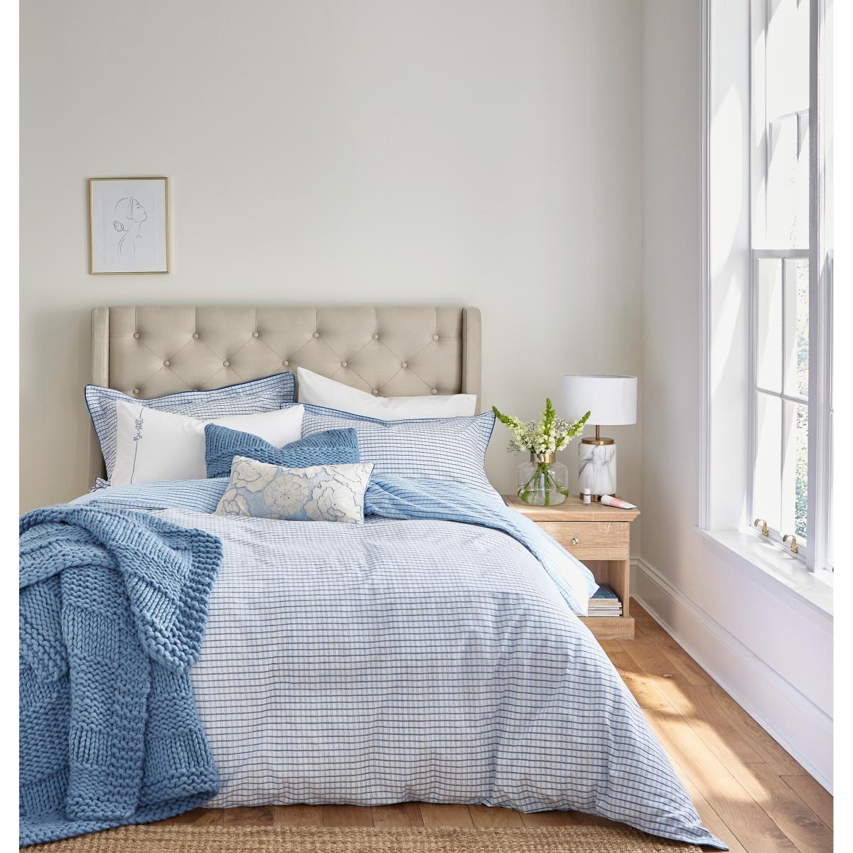 Be Still Check Cotton Bedding by Katie Piper in Blue – image 2