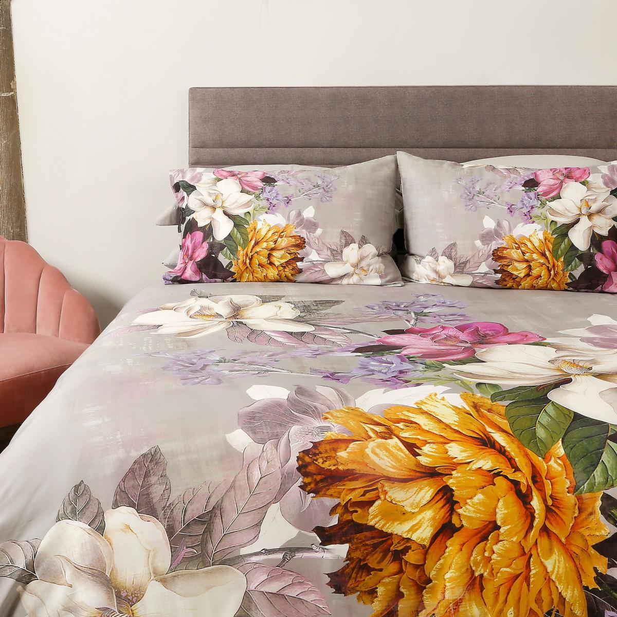 Magnolia Floral Bedding and Pillowcase in Grey – image 2