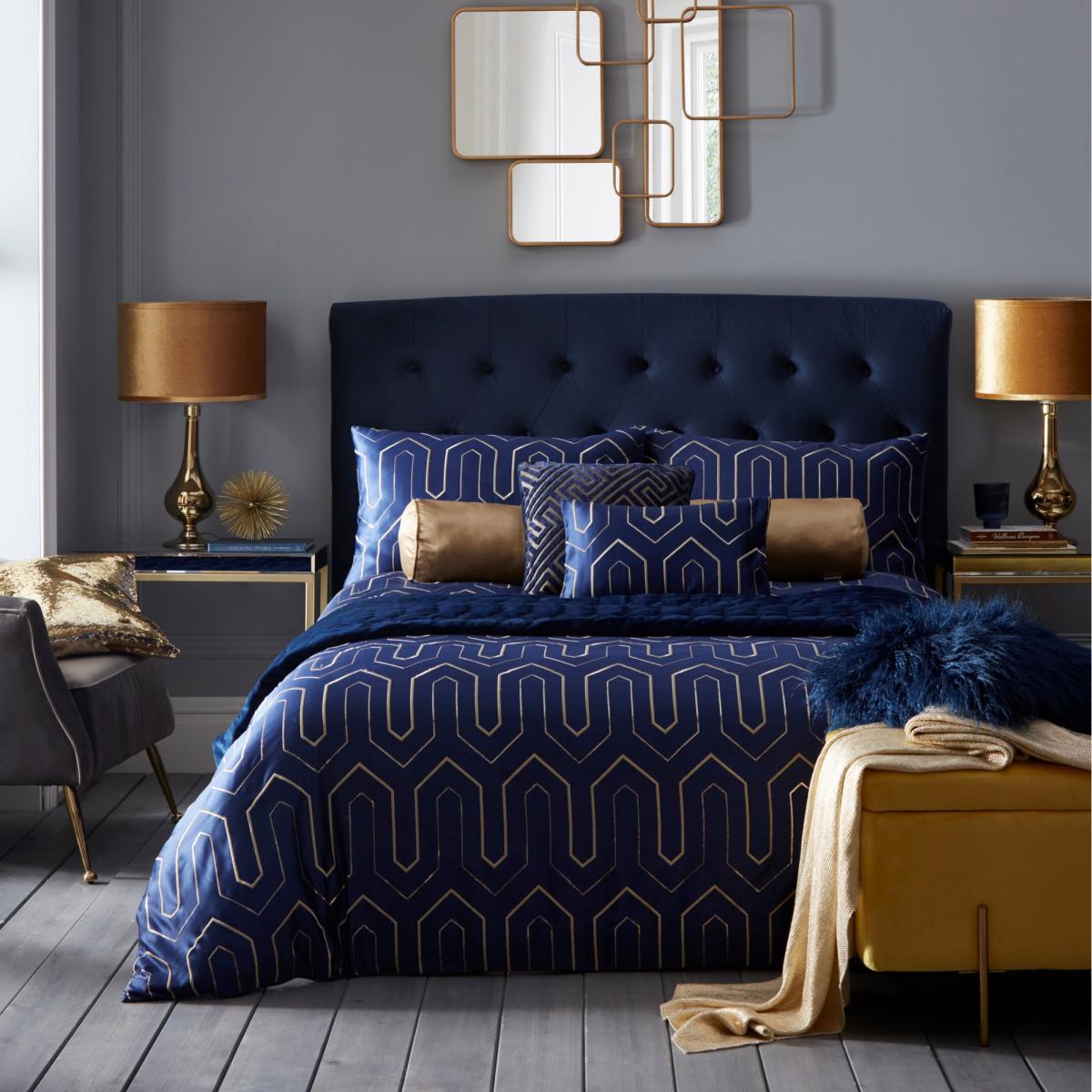 Phoebe Geometric Cotton Bedding By Tess Daly in Midnight Blue – image 1
