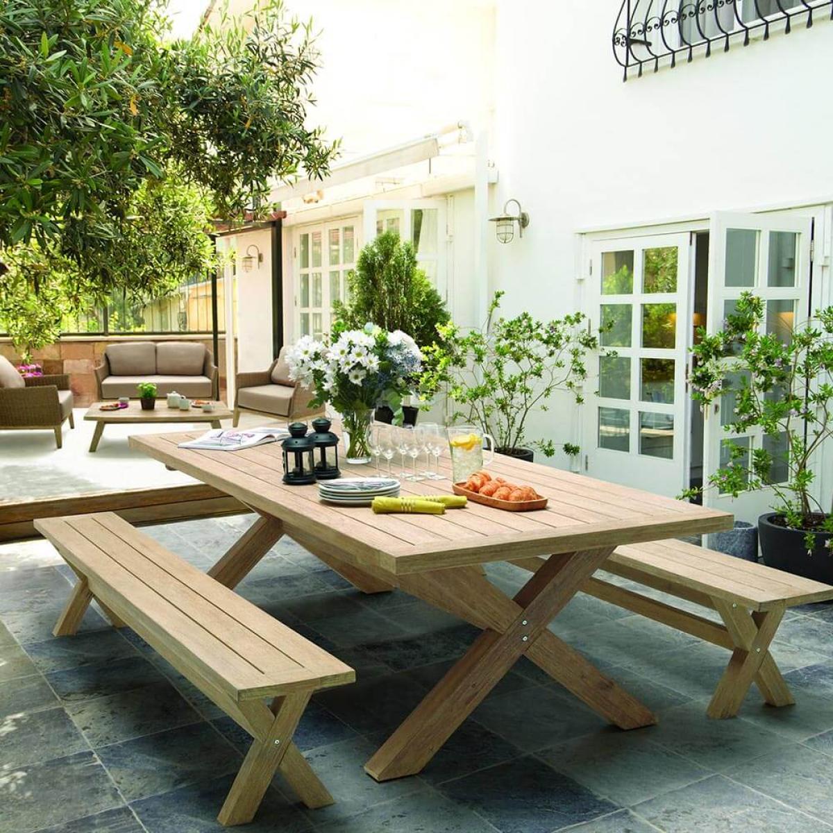 Kettler Cora Rectangle Dining Set With Two Cora Dining Benches - Acacia – image 1