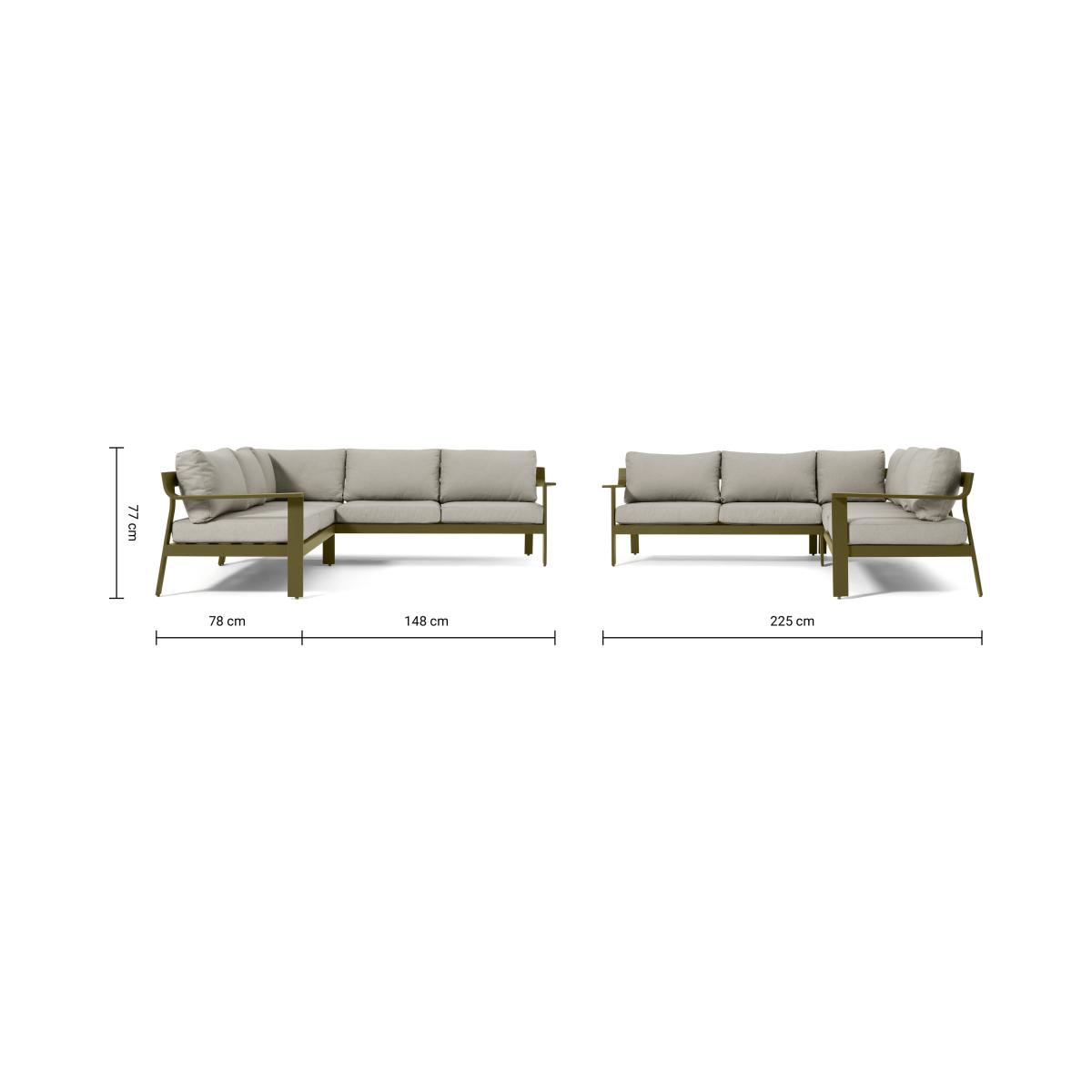 Kochi Garden Corner Sofa, Olive Aluminium & Taupe – image 8