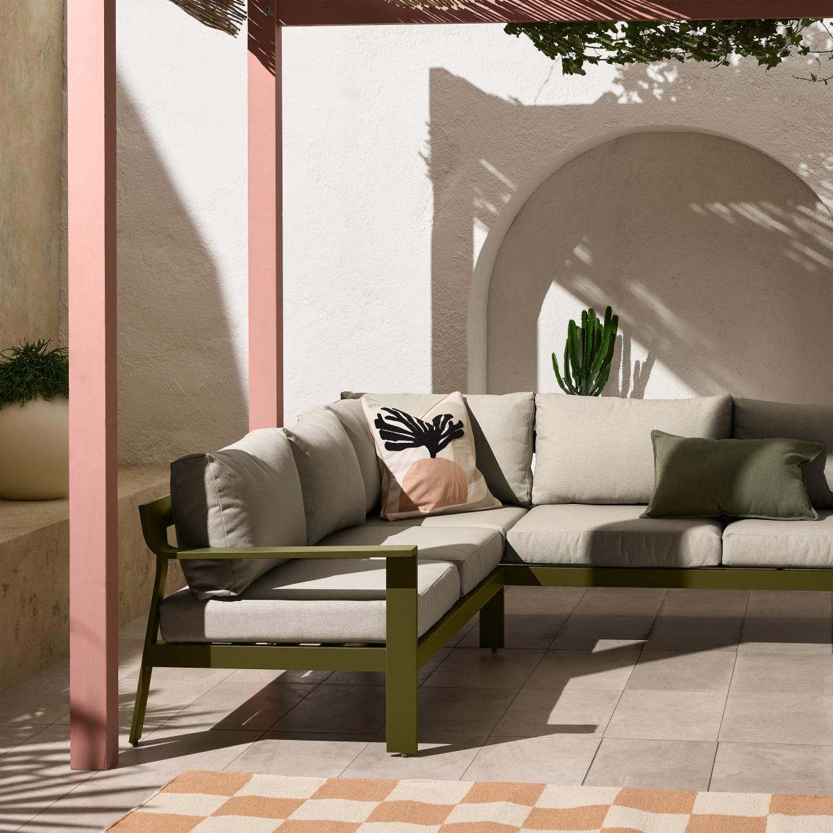 Kochi Garden Corner Sofa, Olive Aluminium & Taupe – image 9