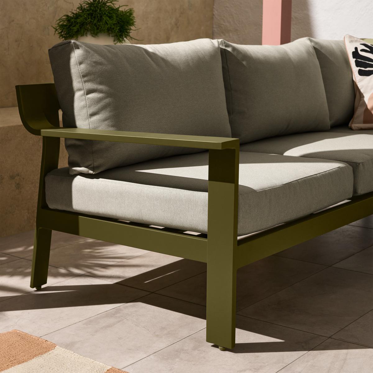Kochi Garden Corner Sofa, Olive Aluminium & Taupe – image 10