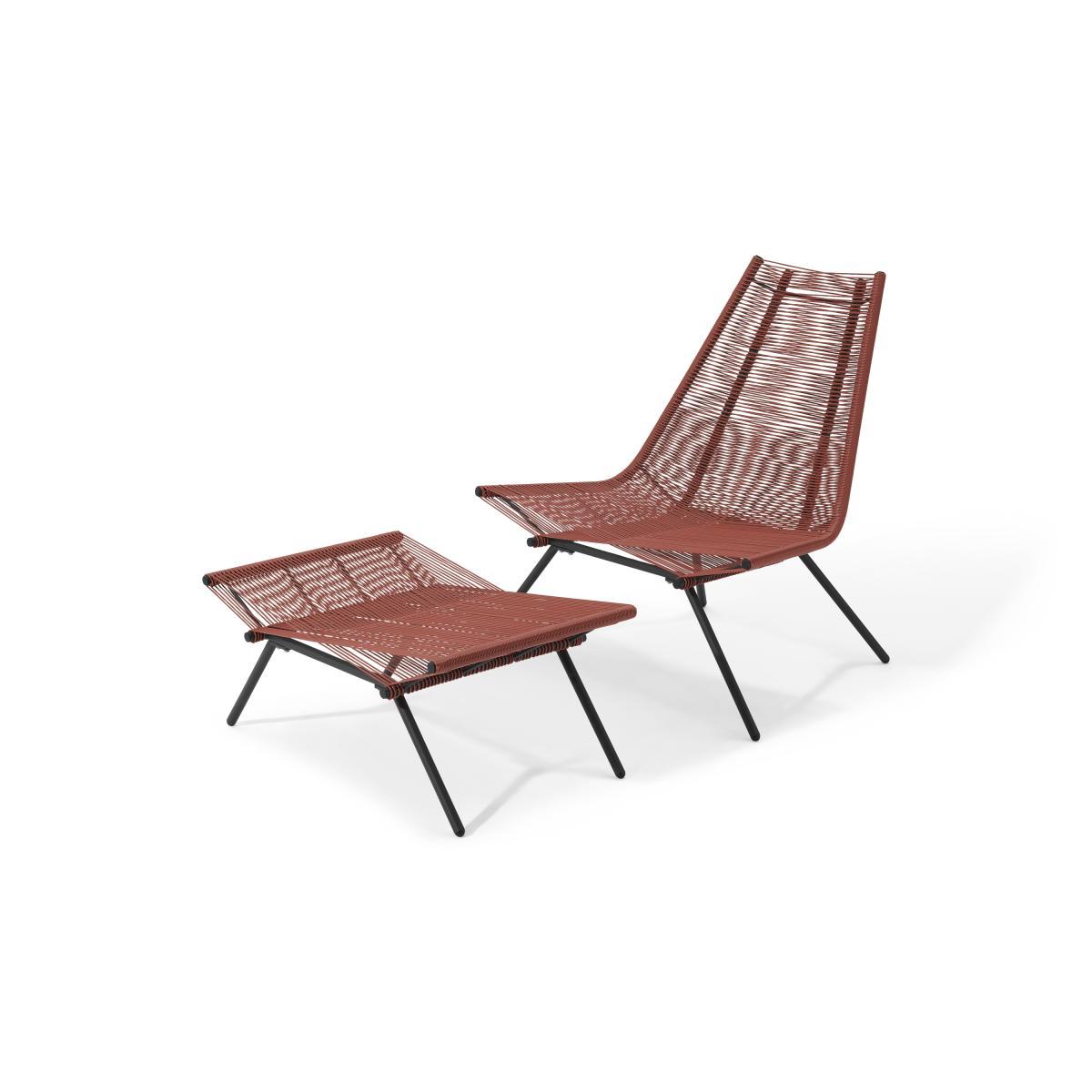 Hedy Garden Chair & Footstool Set, Woven Clay Red & Black – image 2