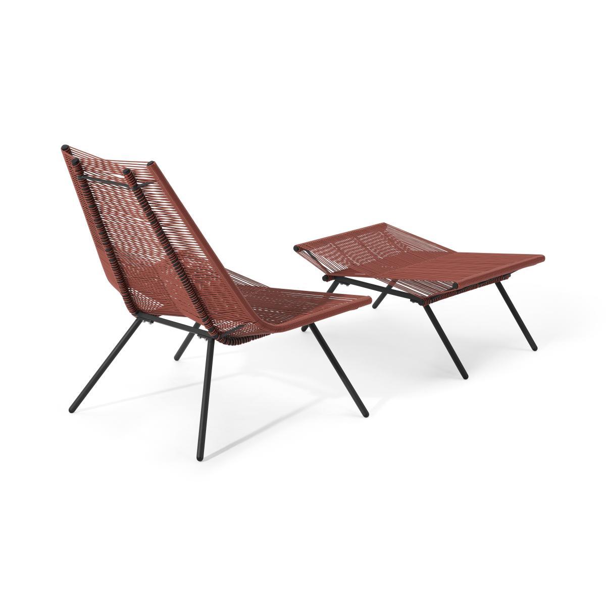 Hedy Garden Chair & Footstool Set, Woven Clay Red & Black – image 5