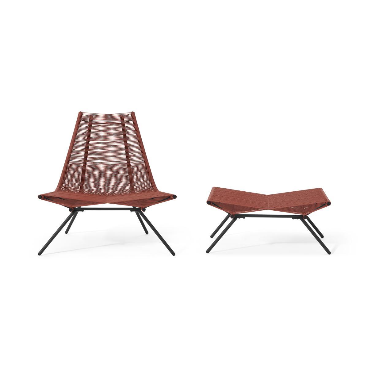 Hedy Garden Chair & Footstool Set, Woven Clay Red & Black – image 8