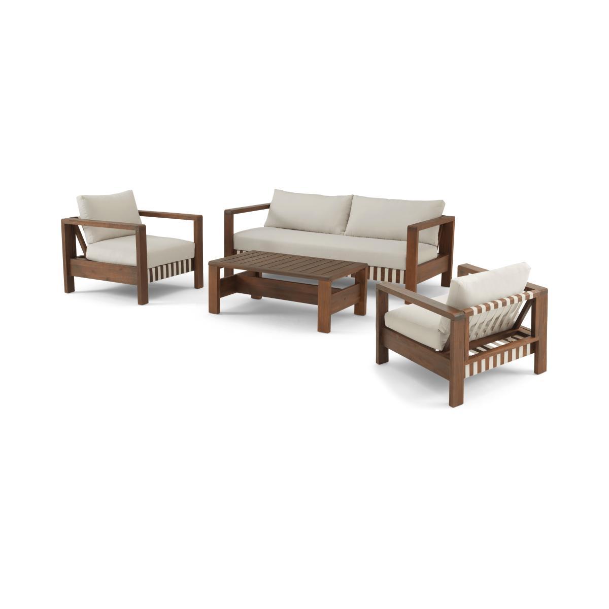 Zambra Garden Lounge Set, Dark Acacia Wood & Natural White – image 2