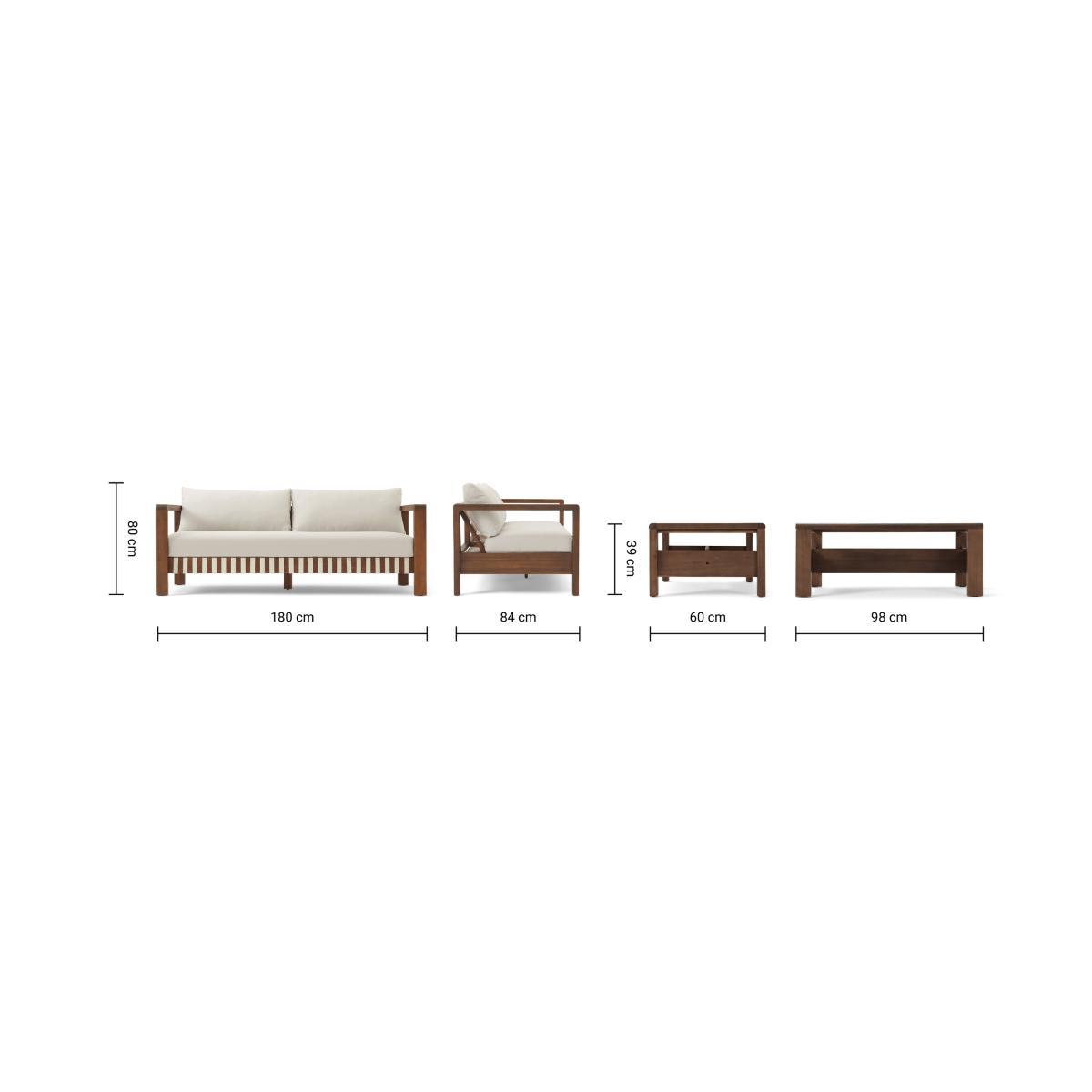 Zambra Garden Lounge Set, Dark Acacia Wood & Natural White – image 10