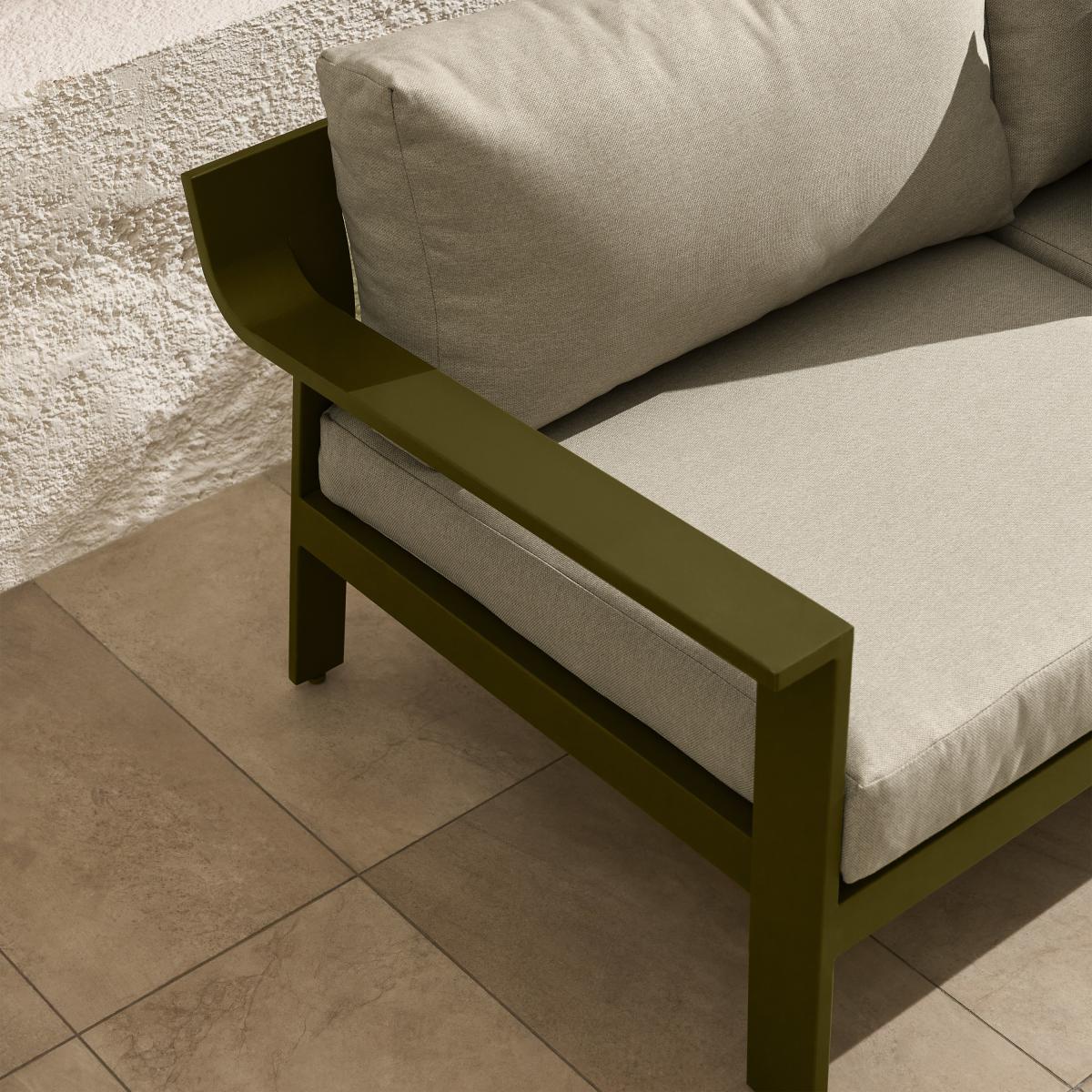 Kochi 2 Seater Garden Sofa, Olive Green Aluminium & Taupe – image 11