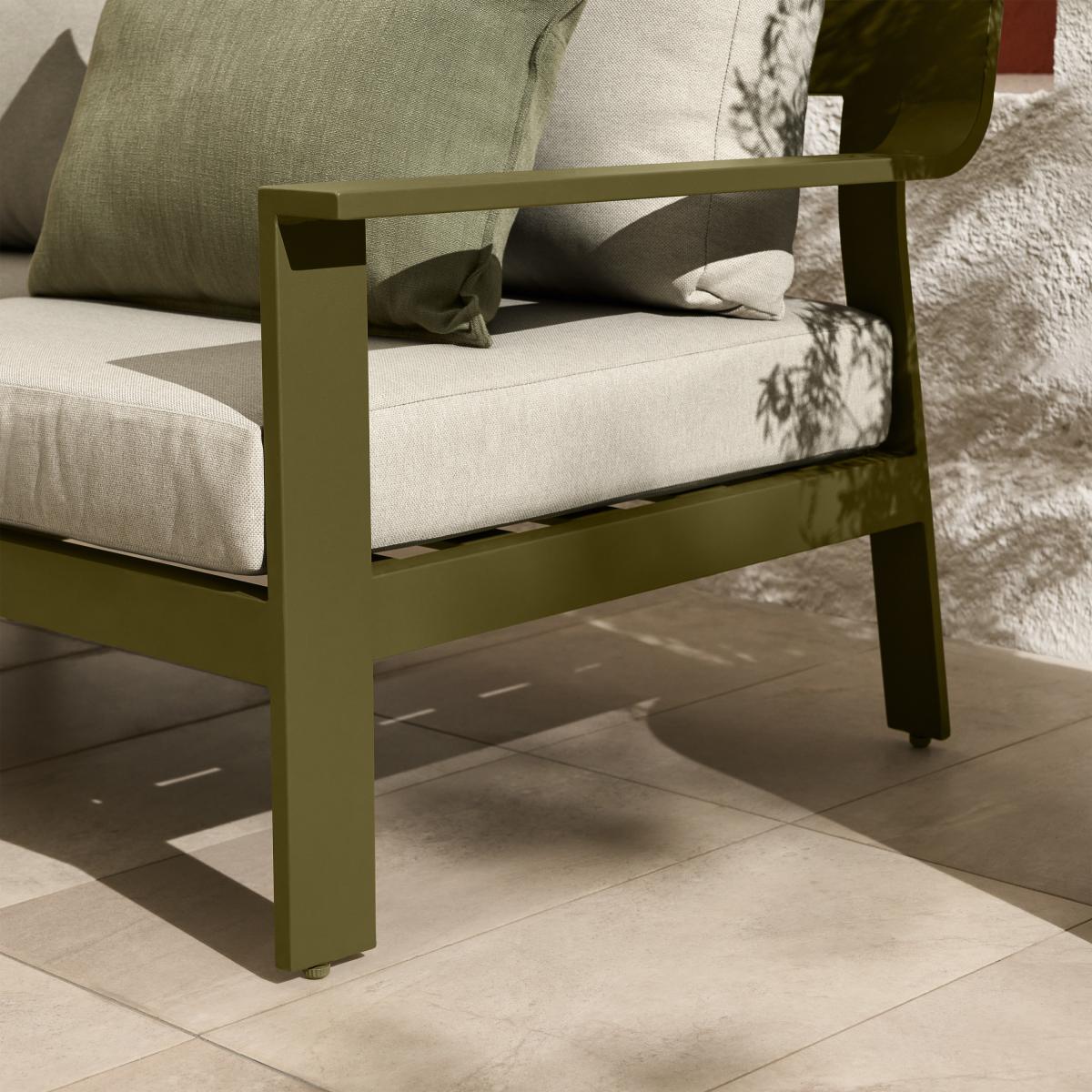 Kochi 2 Seater Garden Sofa, Olive Green Aluminium & Taupe – image 12