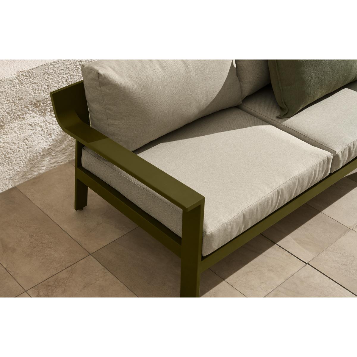 Kochi 2 Seater Garden Sofa, Olive Green Aluminium & Taupe – image 5