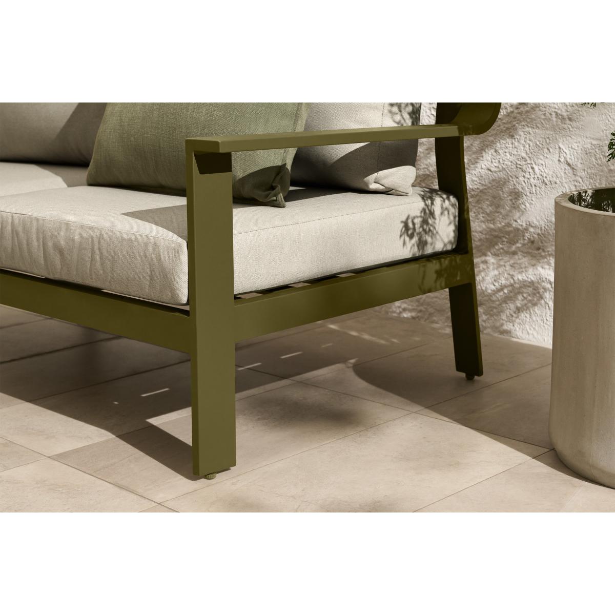 Kochi 2 Seater Garden Sofa, Olive Green Aluminium & Taupe – image 6