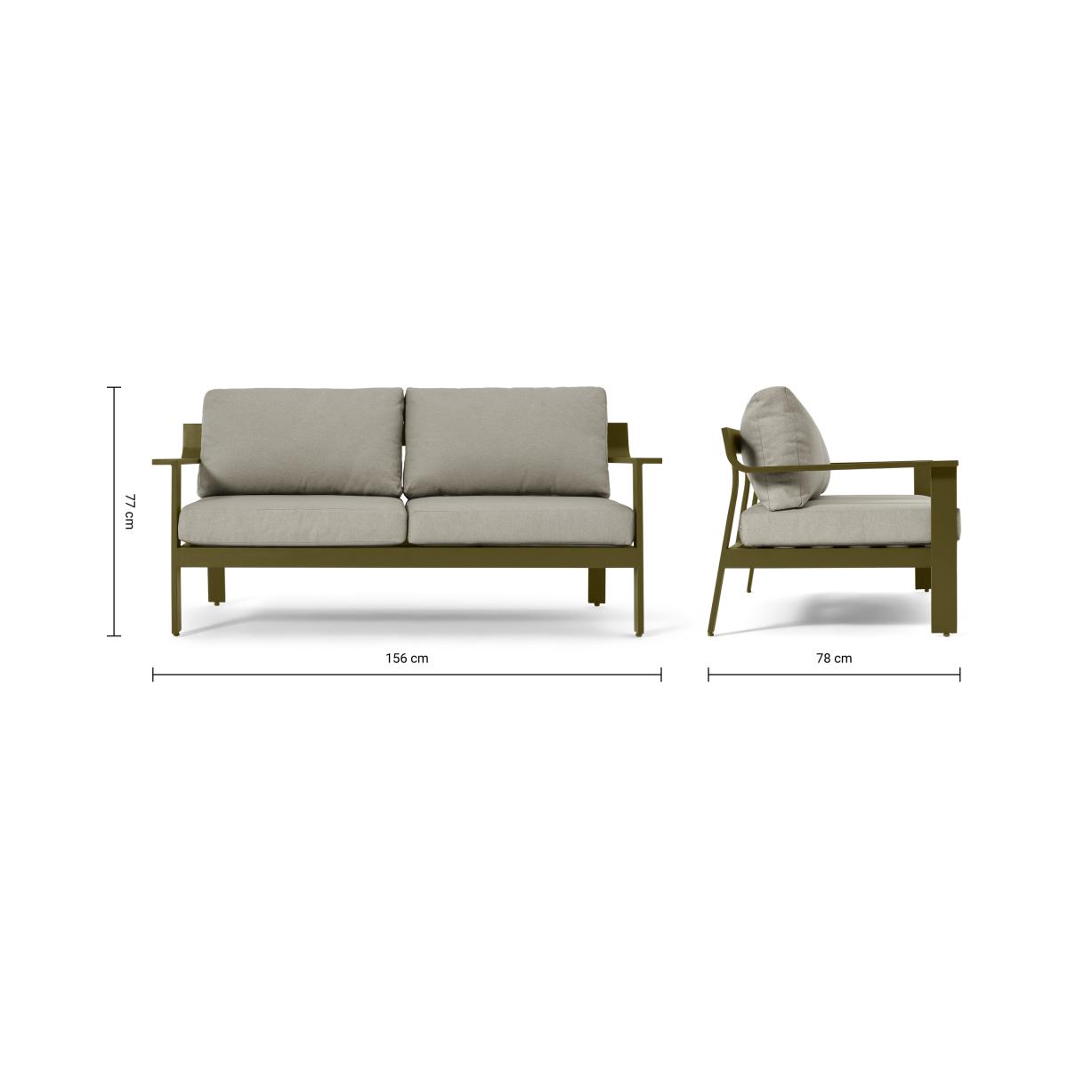 Kochi 2 Seater Garden Sofa, Olive Green Aluminium & Taupe – image 9