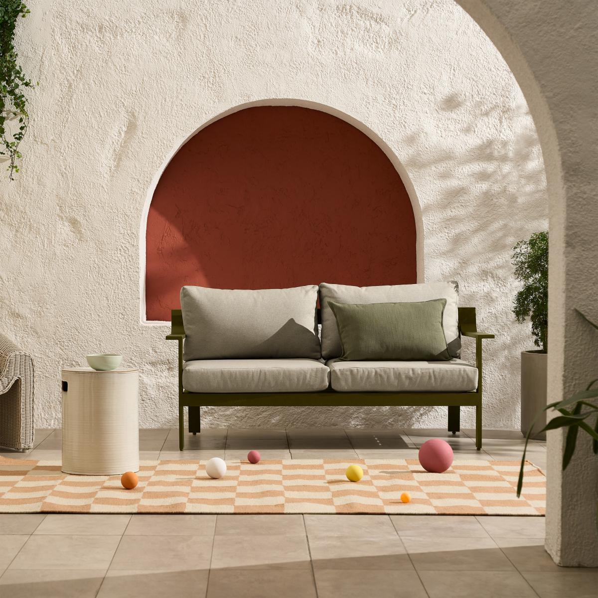 Kochi 2 Seater Garden Sofa, Olive Green Aluminium & Taupe – image 10