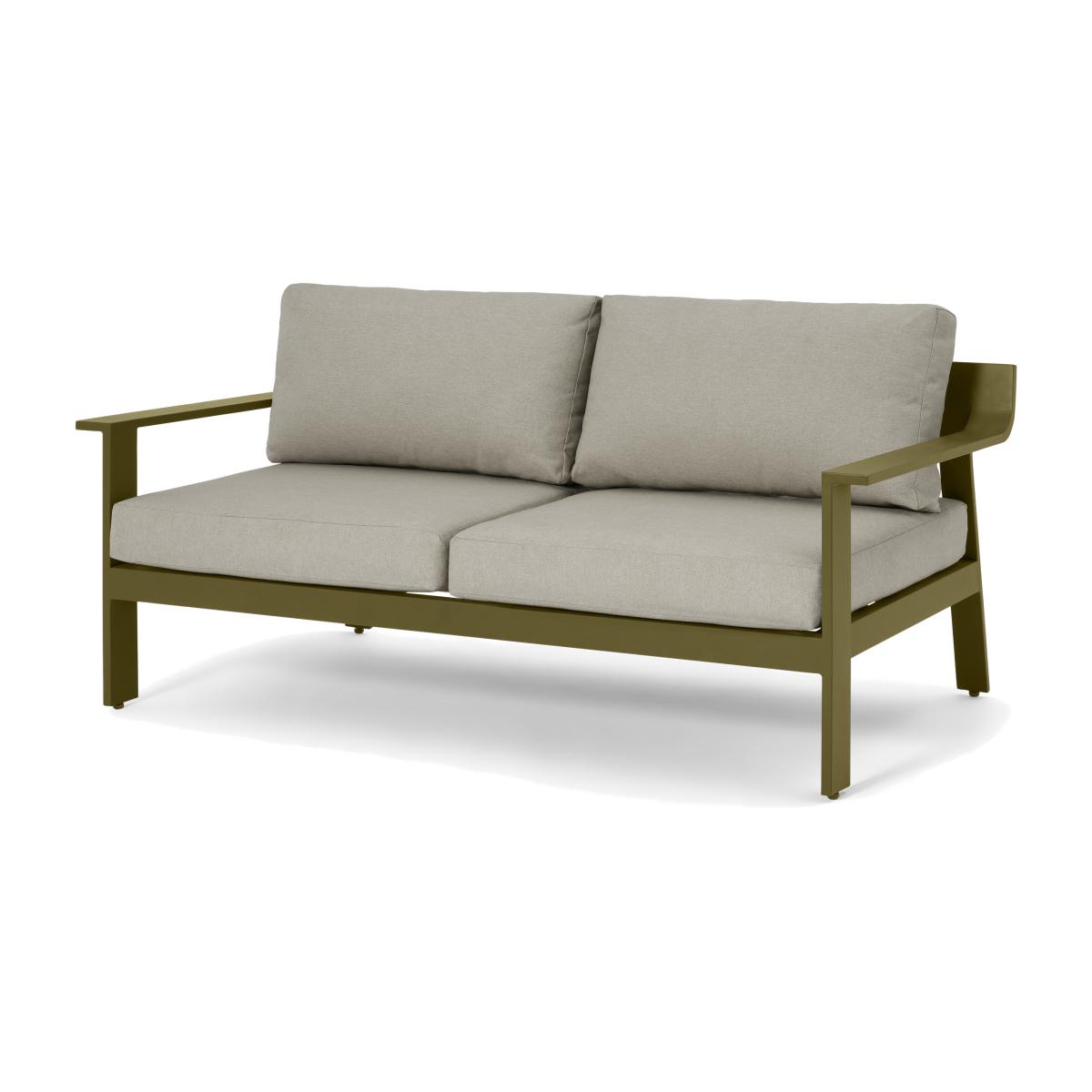 Kochi 2 Seater Garden Sofa, Olive Green Aluminium & Taupe – image 1