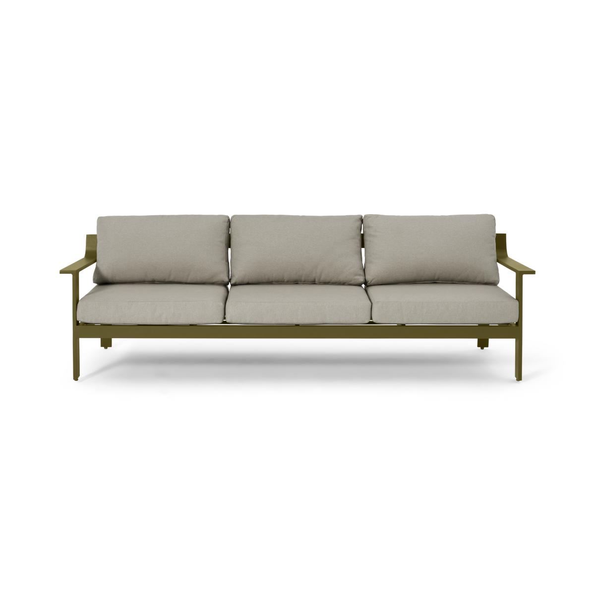 Kochi 3 Seater Garden Sofa, Olive Green Aluminium & Taupe – image 2