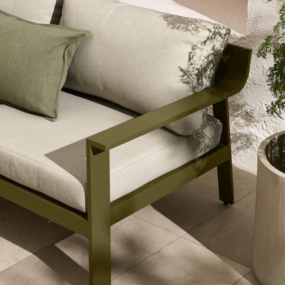 Kochi 3 Seater Garden Sofa, Olive Green Aluminium & Taupe – image 11