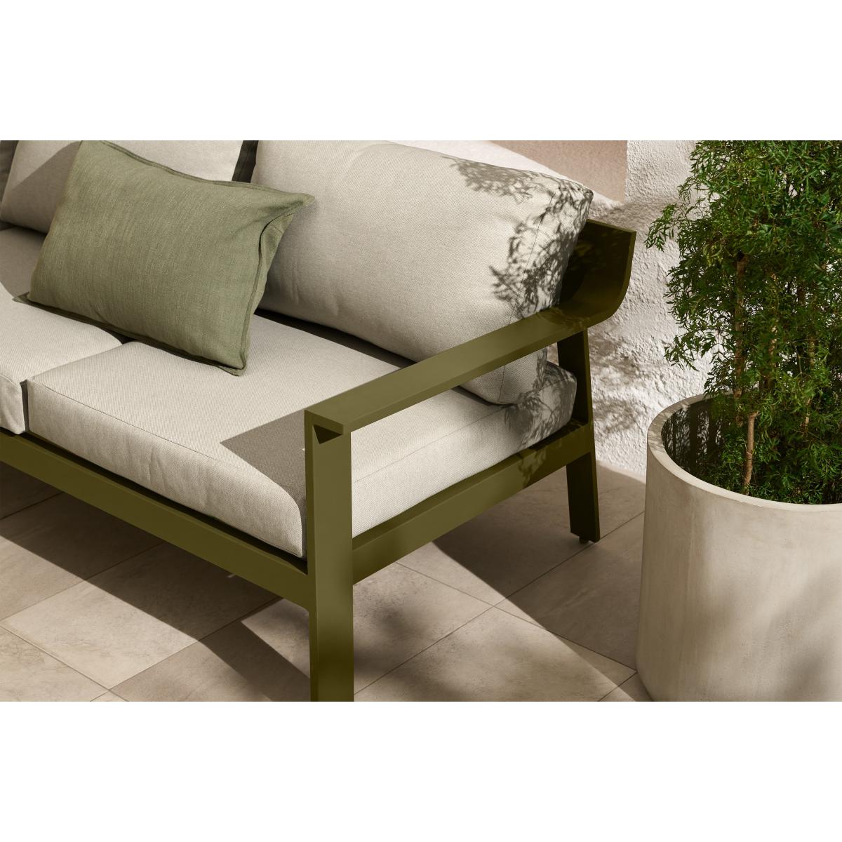 Kochi 3 Seater Garden Sofa, Olive Green Aluminium & Taupe – image 5