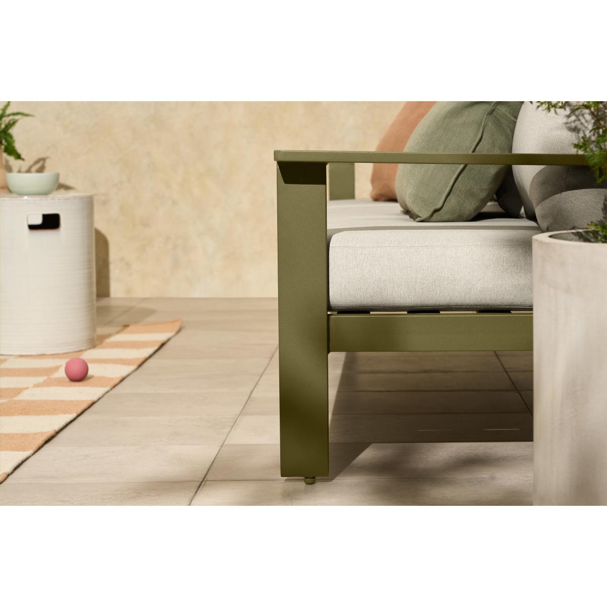Kochi 3 Seater Garden Sofa, Olive Green Aluminium & Taupe – image 6