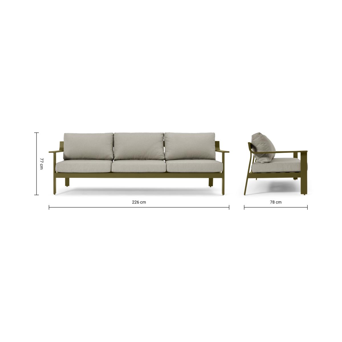 Kochi 3 Seater Garden Sofa, Olive Green Aluminium & Taupe – image 9