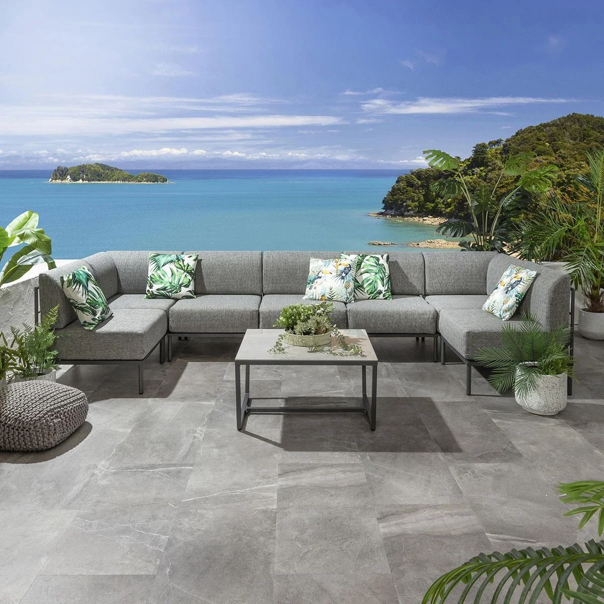 Modern Garden U-Shape Corner Sofa 6 Seat Outdoor Patio Grey Aluminium – image 2