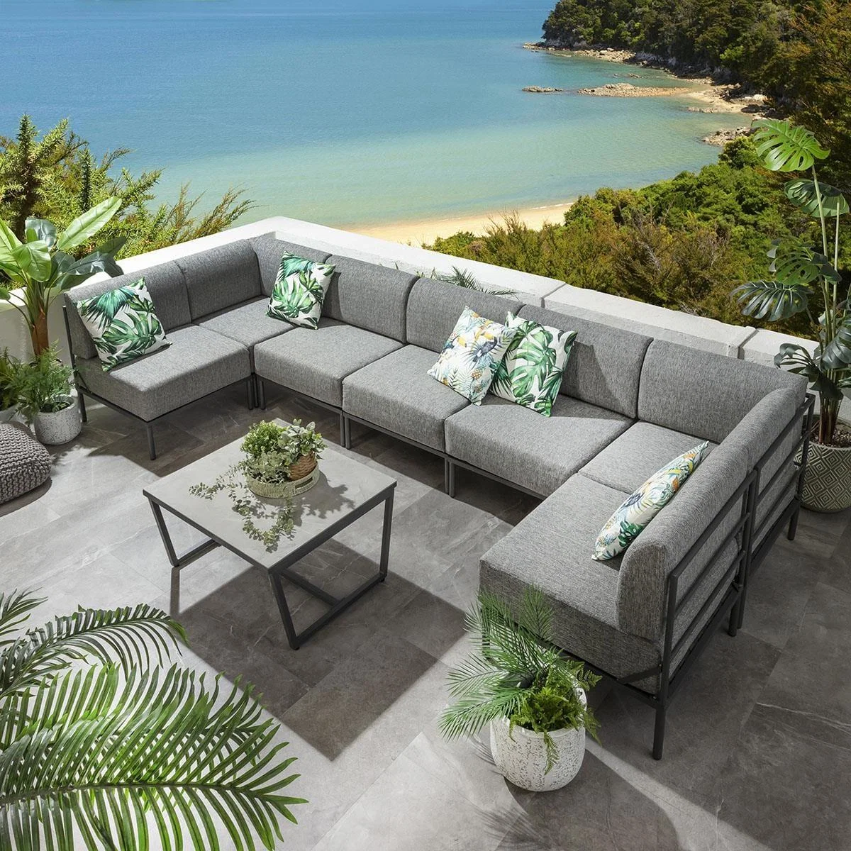 Modern Garden U-Shape Corner Sofa 6 Seat Outdoor Patio Grey Aluminium – image 3