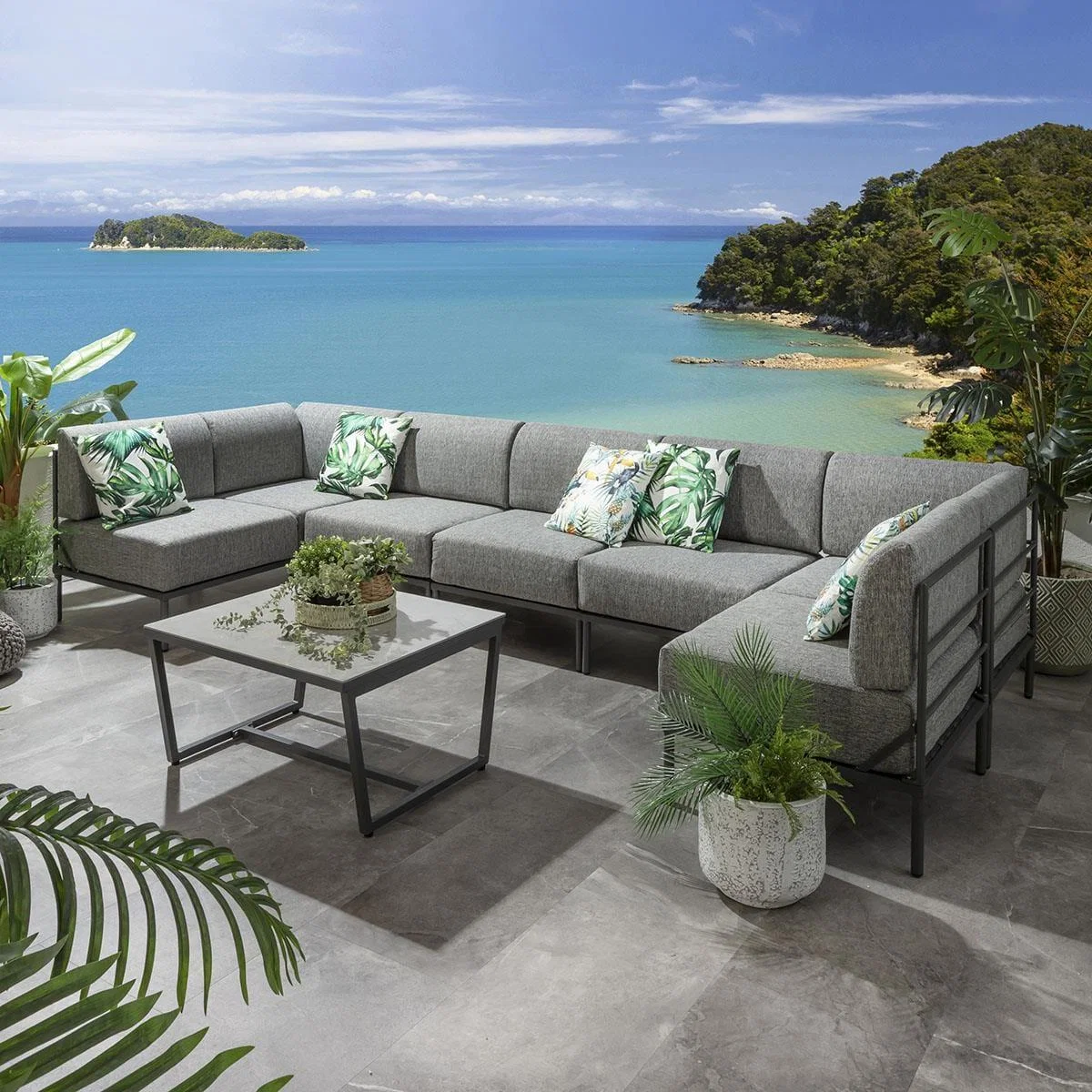 Modern Garden U-Shape Corner Sofa 6 Seat Outdoor Patio Grey Aluminium – image 4