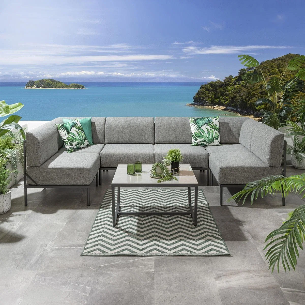 Large Garden U-Shape Corner Sofa 6 Seat Outdoor Patio Grey Aluminium – image 3