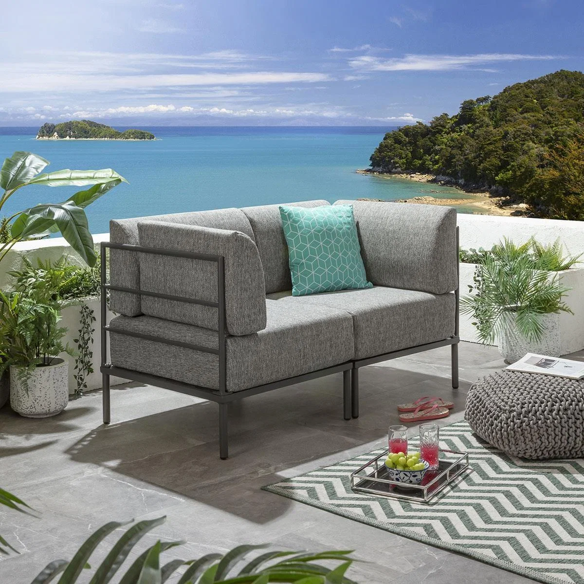 Modular Small Garden Sofa 2 Seat Outdoor Patio Modern Grey Aluminium – image 2