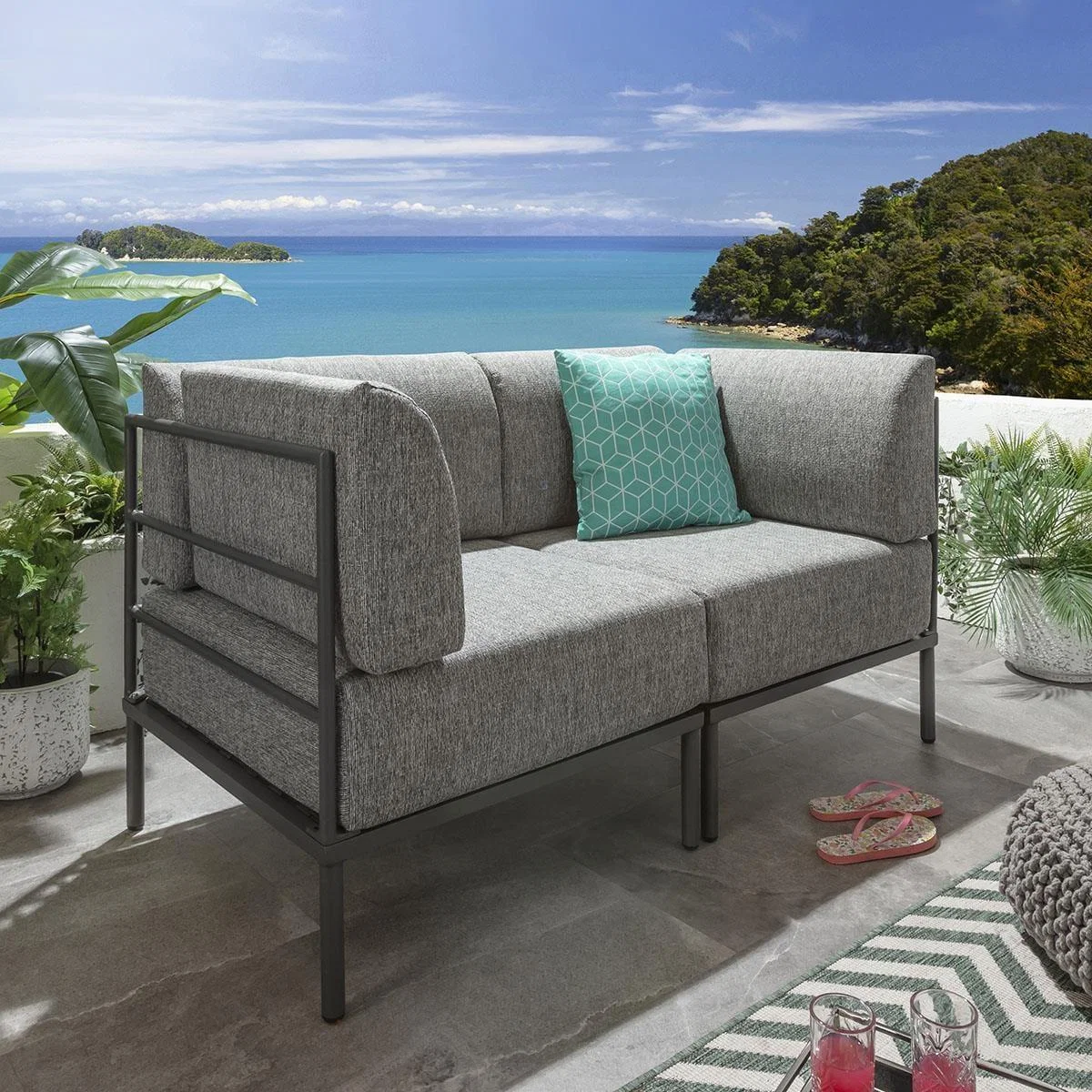 Modular Small Garden Sofa 2 Seat Outdoor Patio Modern Grey Aluminium – image 3