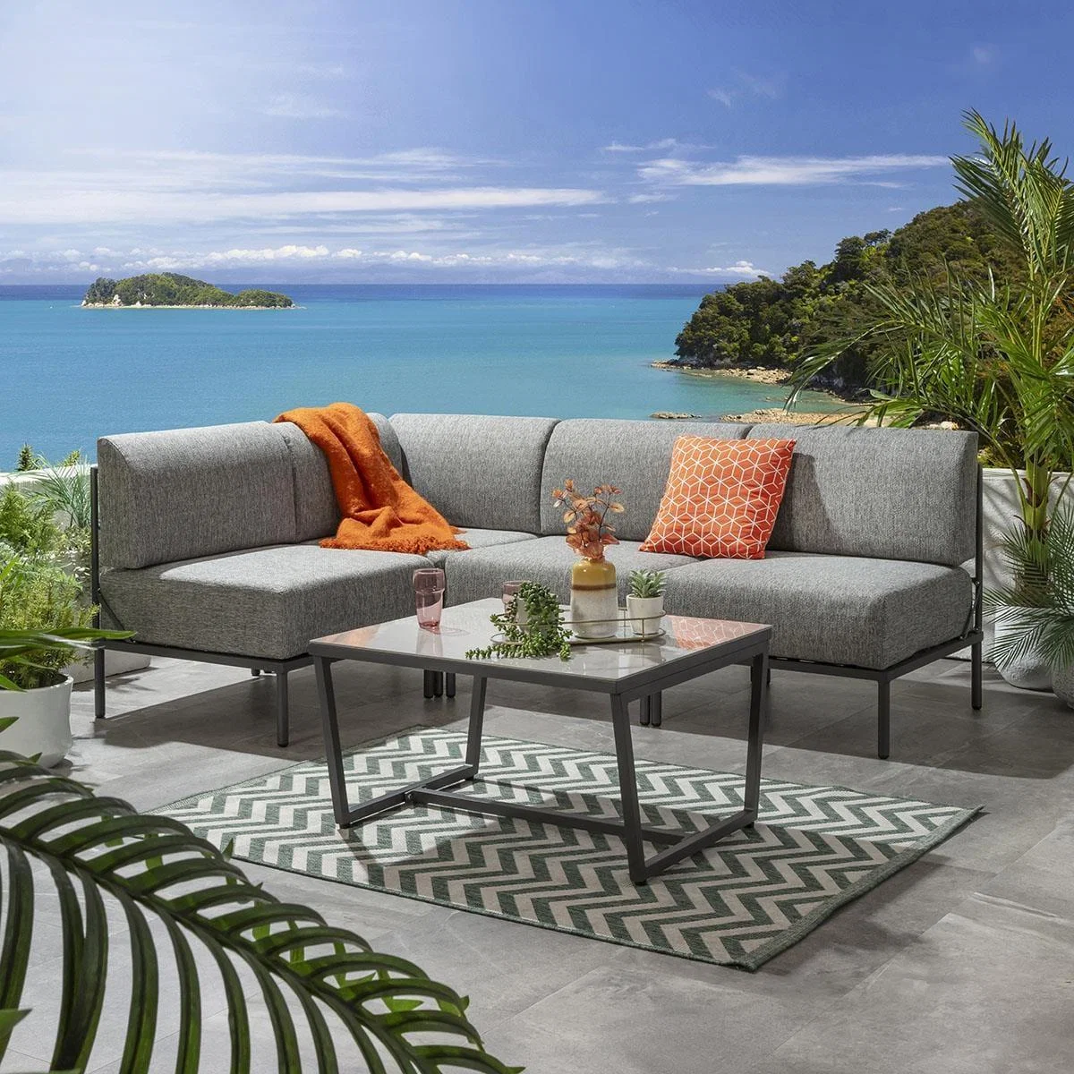 Modern Garden L-Shape Corner Sofa 4 Seat Outdoor Patio Grey Aluminium – image 2