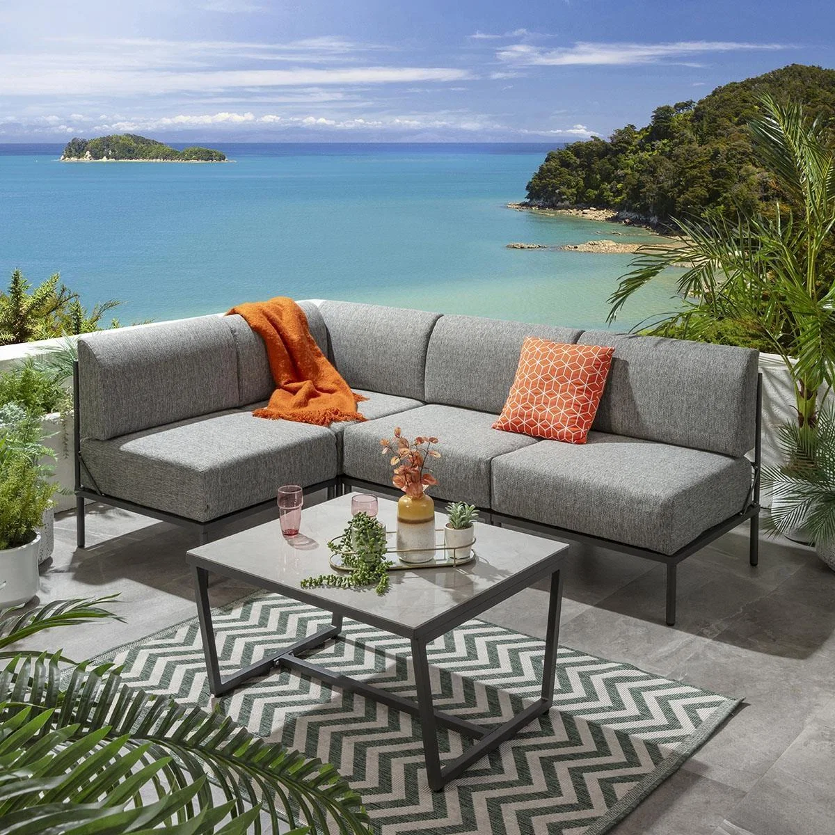 Modern Garden L-Shape Corner Sofa 4 Seat Outdoor Patio Grey Aluminium – image 3