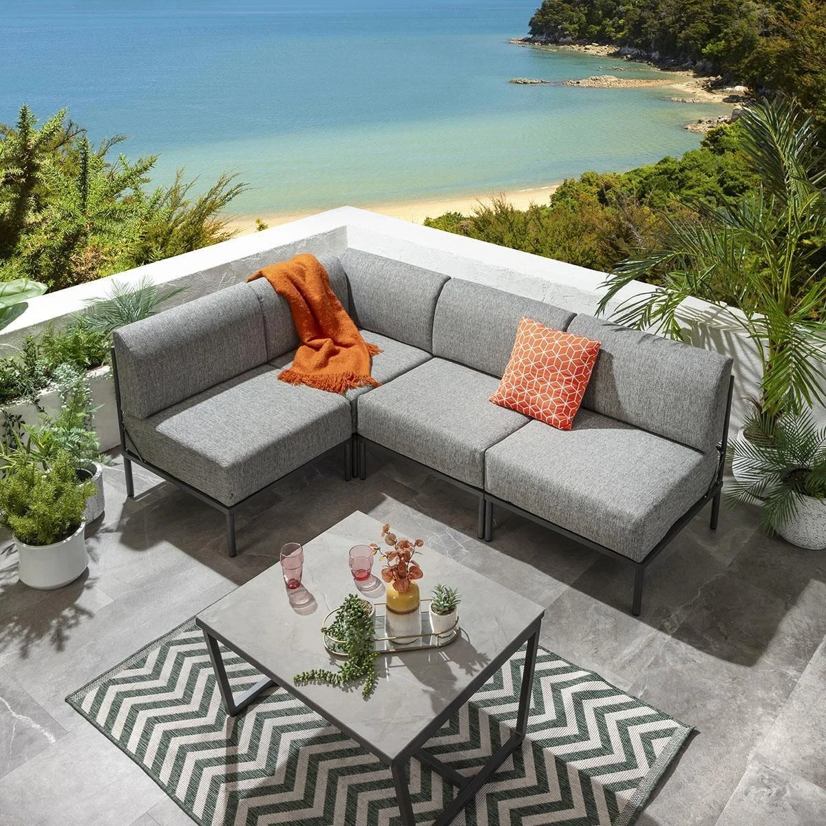 Modern Garden L-Shape Corner Sofa 4 Seat Outdoor Patio Grey Aluminium – image 4