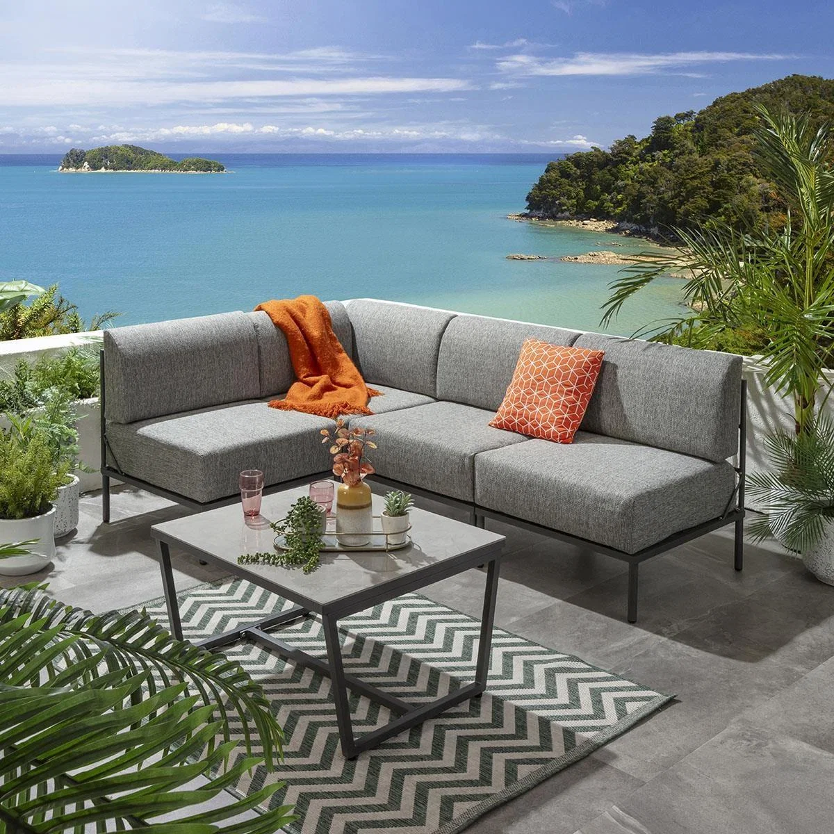 Modern Garden L-Shape Corner Sofa 4 Seat Outdoor Patio Grey Aluminium – image 1