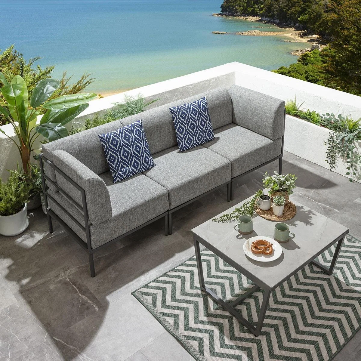 Modular Garden Sofa 3 Seat Set Outdoor Patio Modern Grey Aluminium – image 3
