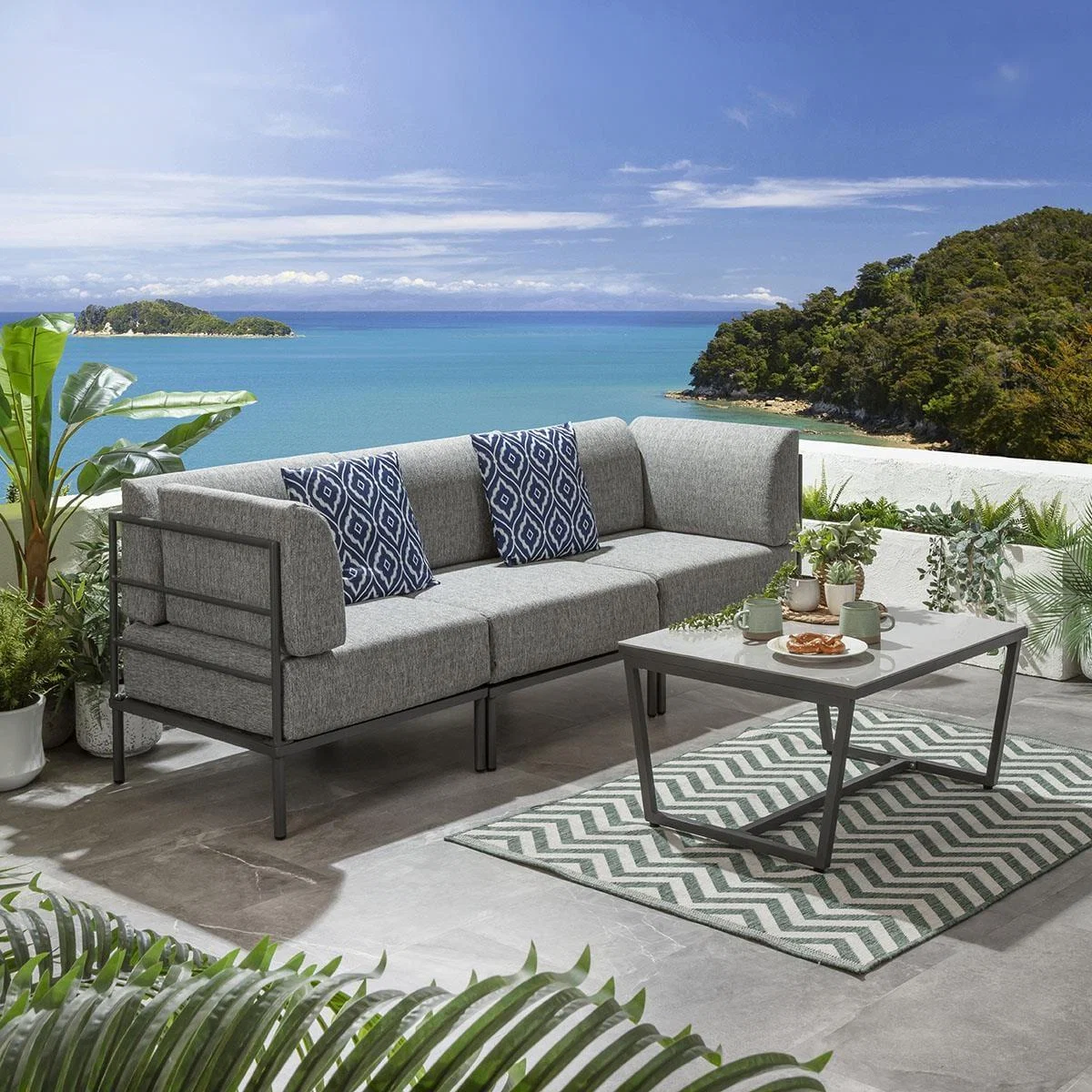Modular Garden Sofa 3 Seat Set Outdoor Patio Modern Grey Aluminium – image 1